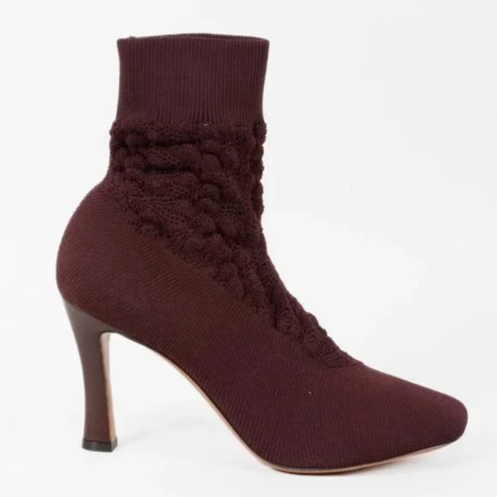 Céline Burgundy Glove Bootie Sock Knit Pumps